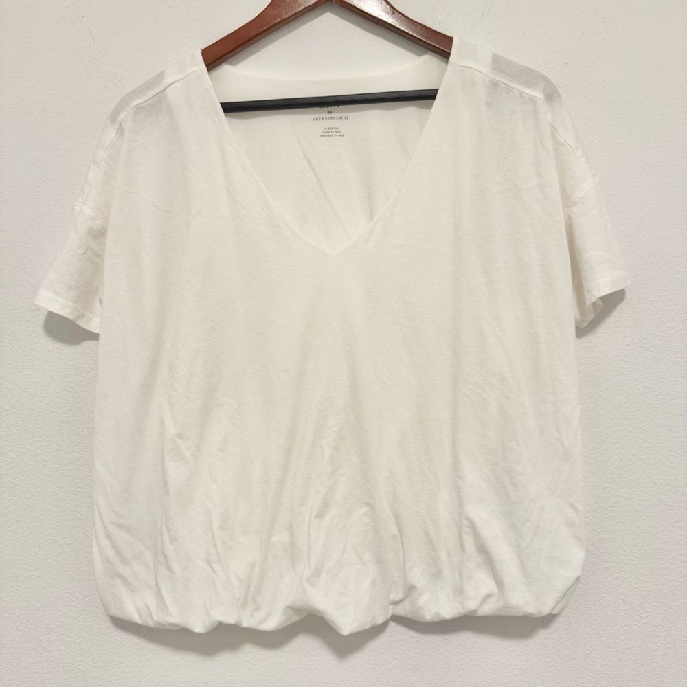 Maeve Anthro Oversized V-Neck Cotton Bubble Tee White Short Sleeve Size XS - Picture 3 of 8